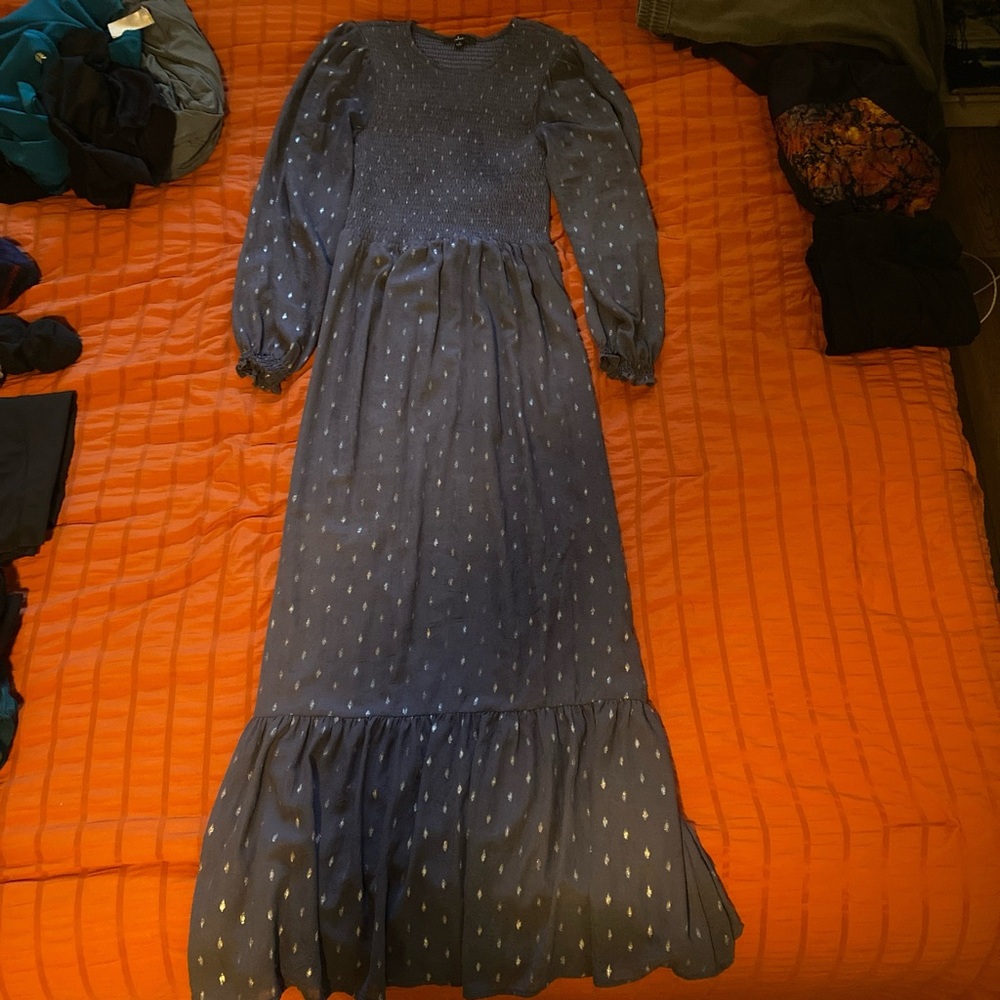 Lulu's Navy Long Sleeve Dress with Silver Accents